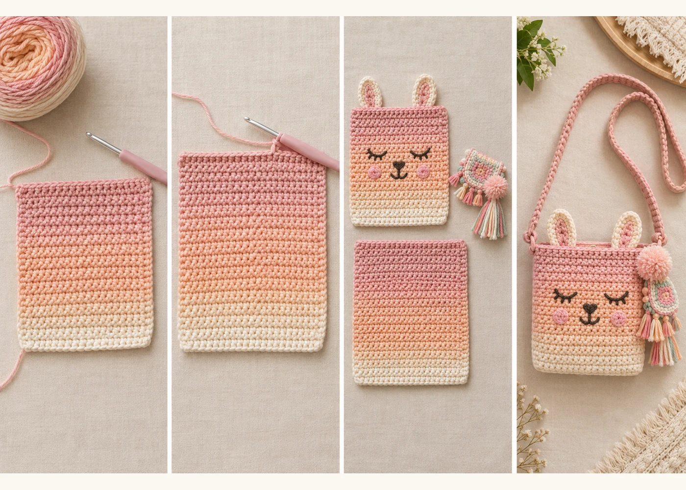 Pastel Ombré Llama Crossbody Purse (DK, 7" x 6")